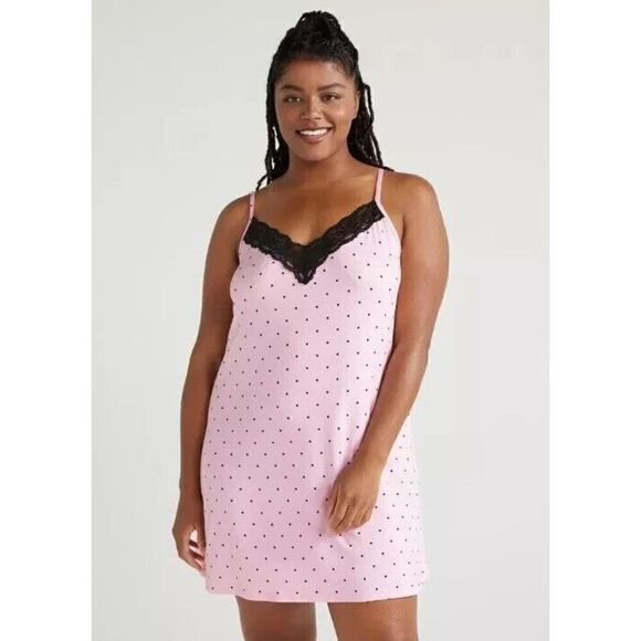 Joyspun Womens Lace Trim Knit Chemise Pink Sz 3X - Picture 1 of 3